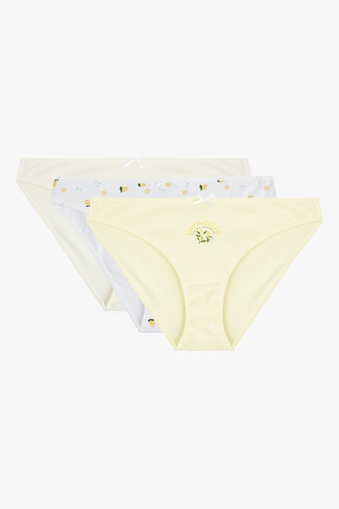 KOTON, Set de chiloti cu imprimeu lamai - 3 perechi, Alb/Galben pal, XL