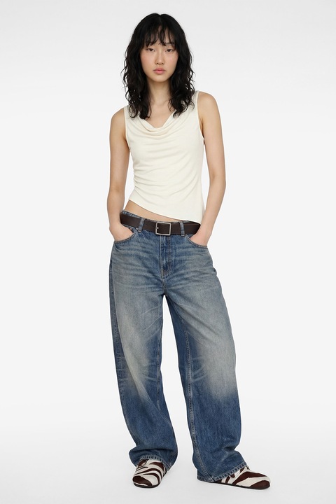 KOTON, Top asimetric cu decolteu drapat, Crem