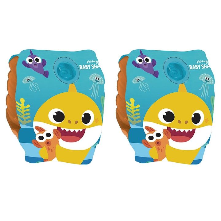 Colaci de invatare pentru inot Baby Shark, 2 bucati, 25x15cm, pentru copii 3-6 ani