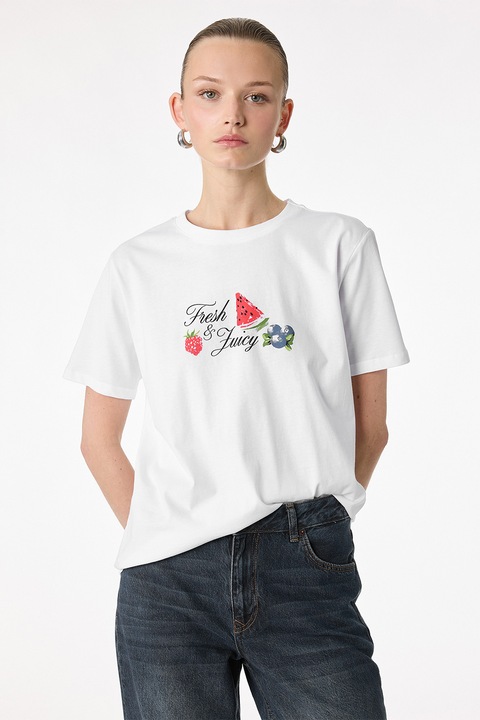 KOTON, Tricou din bumbac cu imprimeu, Alb