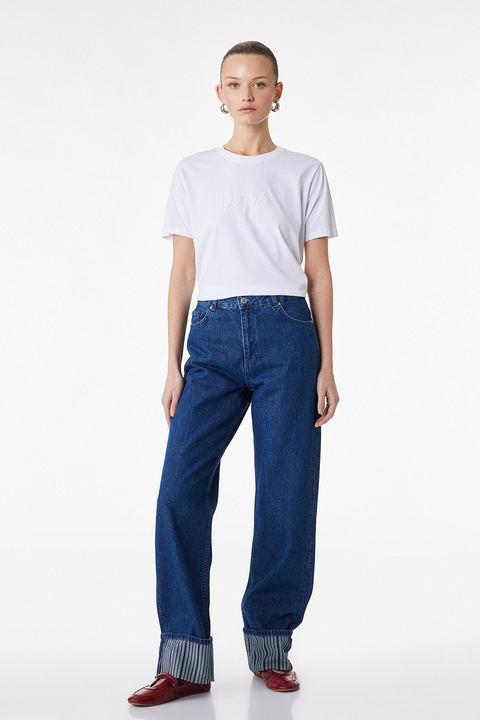 KOTON, Tricou din bumbac cu decolteu la baza gatului, Alb