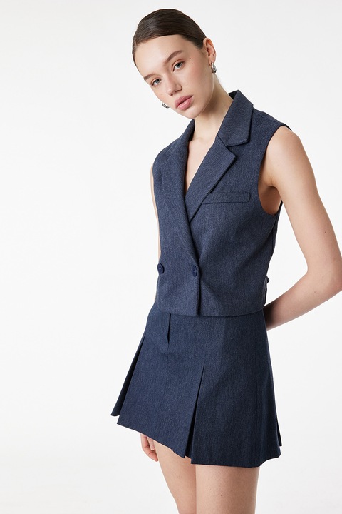 KOTON, Vesta eleganta crop cu doua randuri de nasturi, Bleumarin, 34
