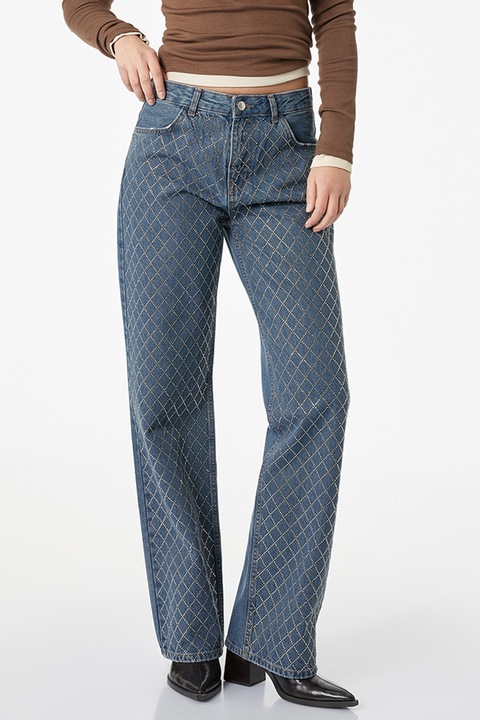 KOTON, Blugi drepti cu strasuri, Albastru prafuit