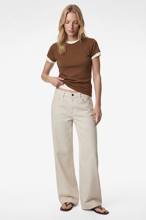 KOTON, Tricou slim fit cu decolteu la baza gatului, Maro pamantiu