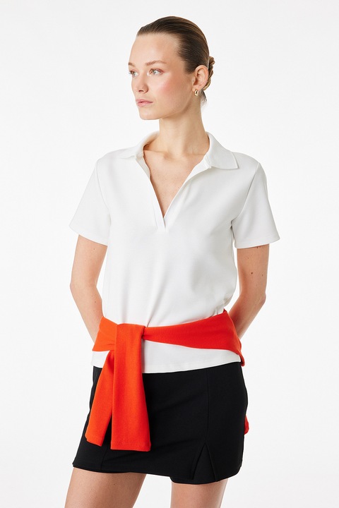 KOTON, Tricou polo din amestec de modal, Alb optic