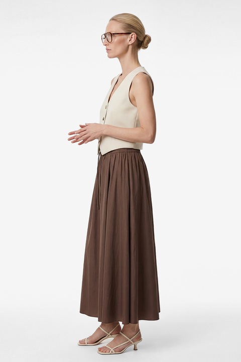 KOTON, Fusta plisata cu snur de ajustare, Maro pamantiu