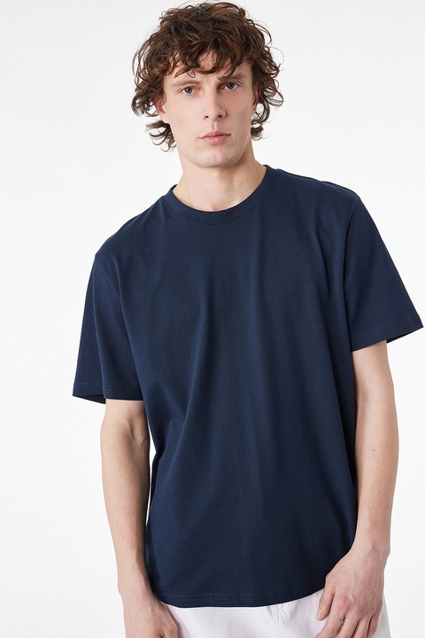 KOTON, Tricou de bumbac cu decolteu rotund, Bleumarin