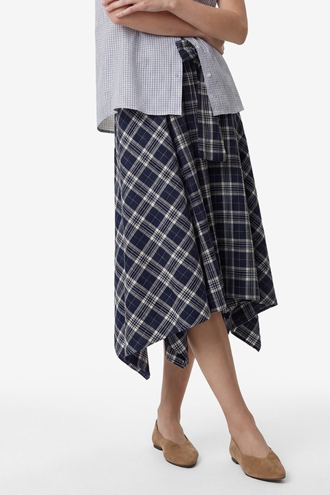 KOTON, Fusta midi in carouri cu talie inalta, Negru/Alb optic