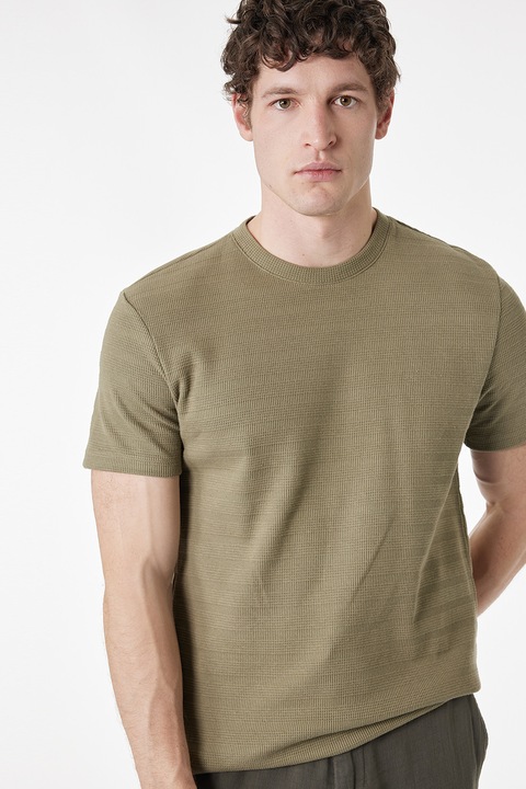 KOTON, Tricou uni cu decolteu la baza gatului, Kaki