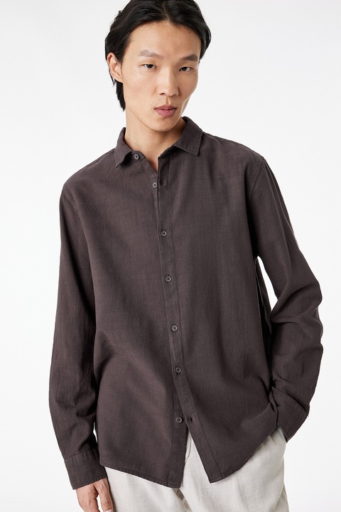 KOTON, Camasa regular fit din bumbac, Maro pamantiu