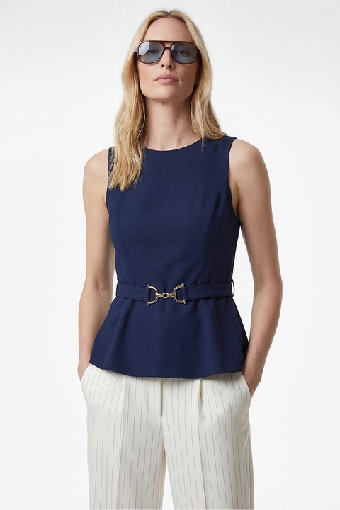 KOTON, Bluza fara maneci cu peplum si o curea, Bleumarin