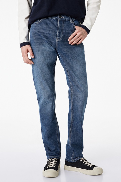 KOTON, Blugi slim fit cu aspect decolorat, Albastru prafuit