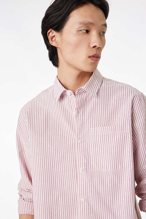 KOTON, Camasa regular fit de bumbac cu buzunar pe piept, Rosu/Crem