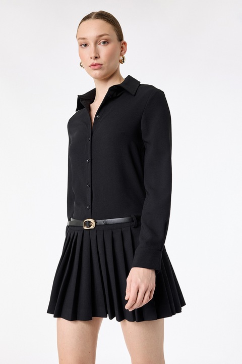 KOTON, Rochie cu model 2 in 1, guler si pliuri, Negru