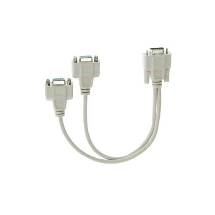Cablu VGA dublu, Vcom, Tata la Mama, 0.2 m, Gri deschis