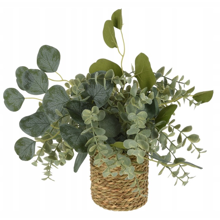 Planta artificiala Koopman, 30cm, in cos din iarba de mare, decorativa, fara intretinere, set 1 bucata