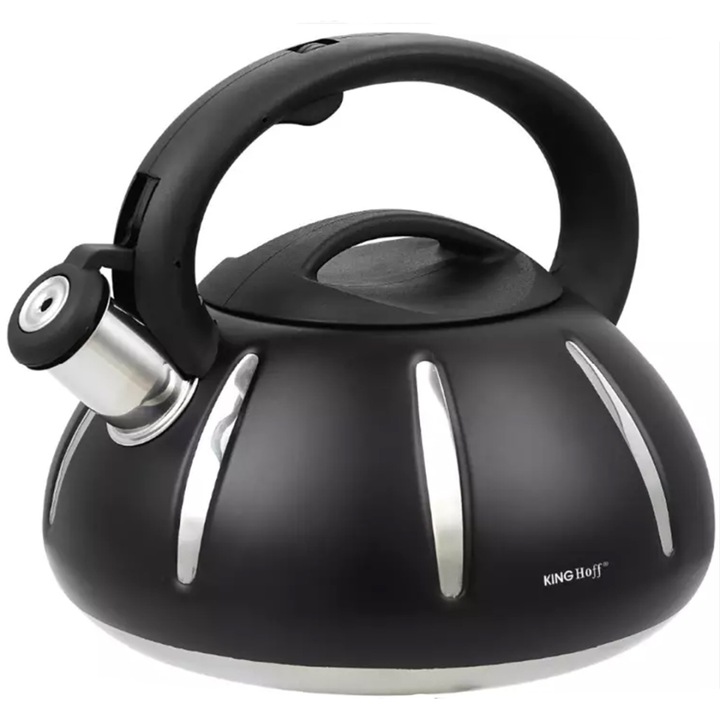 Чайник със свирка, 3л, матово черен, полезен обем 2,4л, феромагнитна основа
