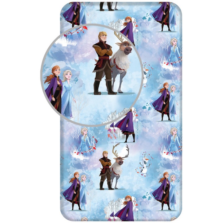 Cearceaf elastic Frozen pentru copii, Javoli, 90x200cm, bumbac, colturi elastice