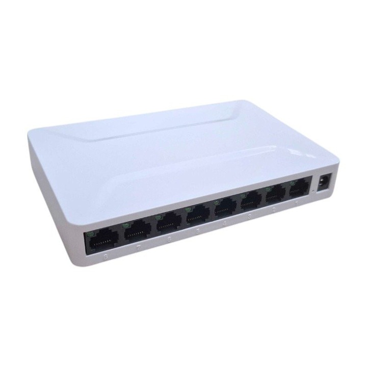 Switch Ethernet 8 porturi, Tradesor, 10/100/1000Mbps, Plug and Play, 15x10x2.5cm