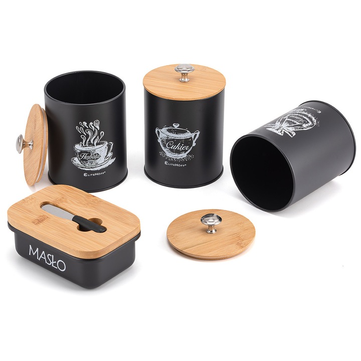 3 részes fém edénykészlet maselnical, fekete, O11x16cm, 15,5x10,5x6,5cm