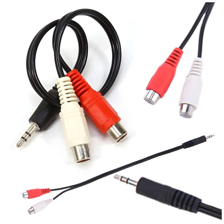 Adaptor audio Arthon JACK 3,5 mm la 2 x RCA, 14x28cm