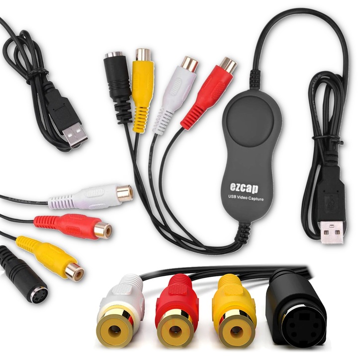 Grabber USB Arthon audio-video rögzítéshez 3x RCA/S-Video, maximális felbontás 720x576, szett mellékelve
