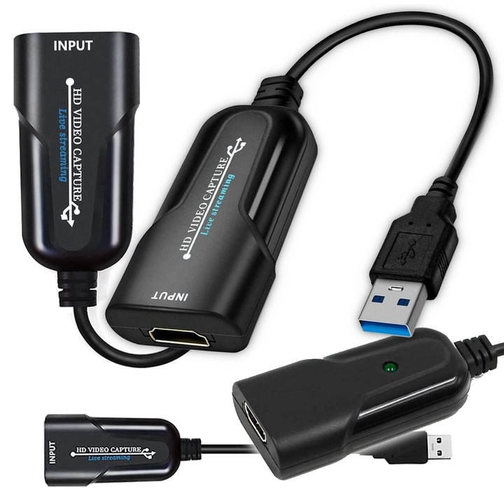 Placa de captare HDMI 1080p60, Arthon, USB 3.0, pentru streaming, set complet