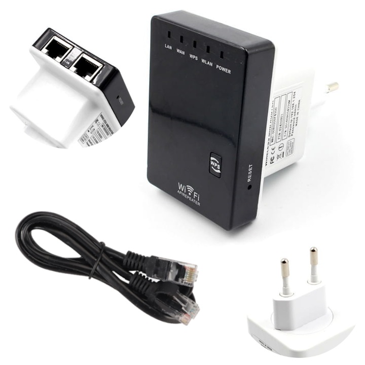 Amplificator semnal WiFi Arthon, 300Mbps, 2x port LAN, 2,4 GHz, set cu cablu RJ-45