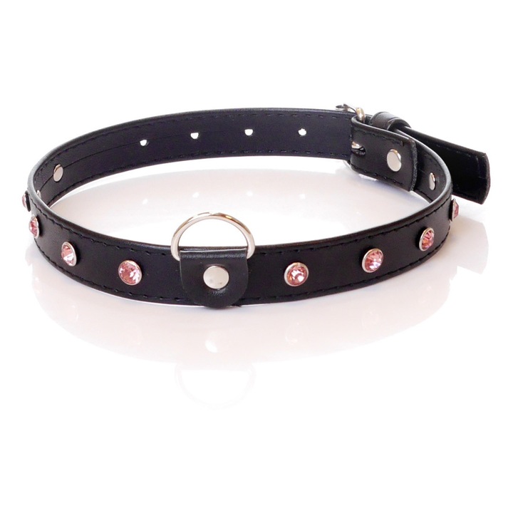 Zgarda Fetish, B - Series, negru cu cristale roz, 36x42 cm