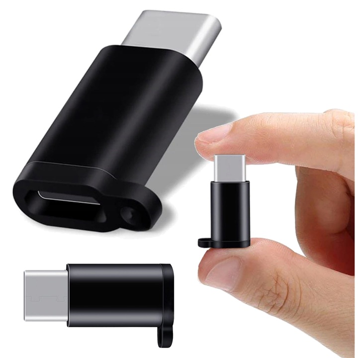 Adapter micro USB - USB-C 3.1, Arthon, compact, cu suport de prindere, 1,5x2,5cm, set
