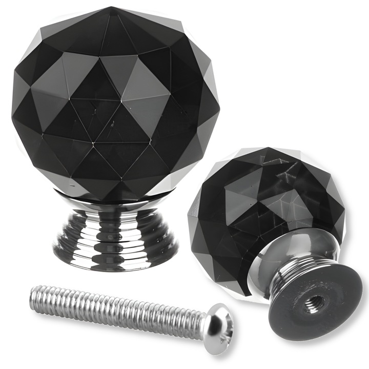 Uchwyt galka pentru mobilier, Arthon, cristal K9, negru, 3x4cm, set 1 buc.