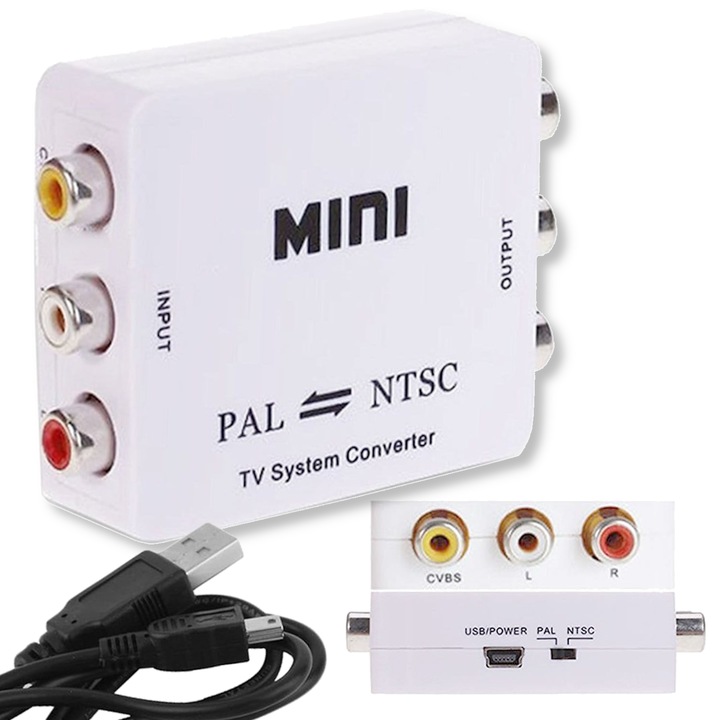 Adaptor video si audio PAL-NTSC, Arthon, set cu cablu de alimentare USB