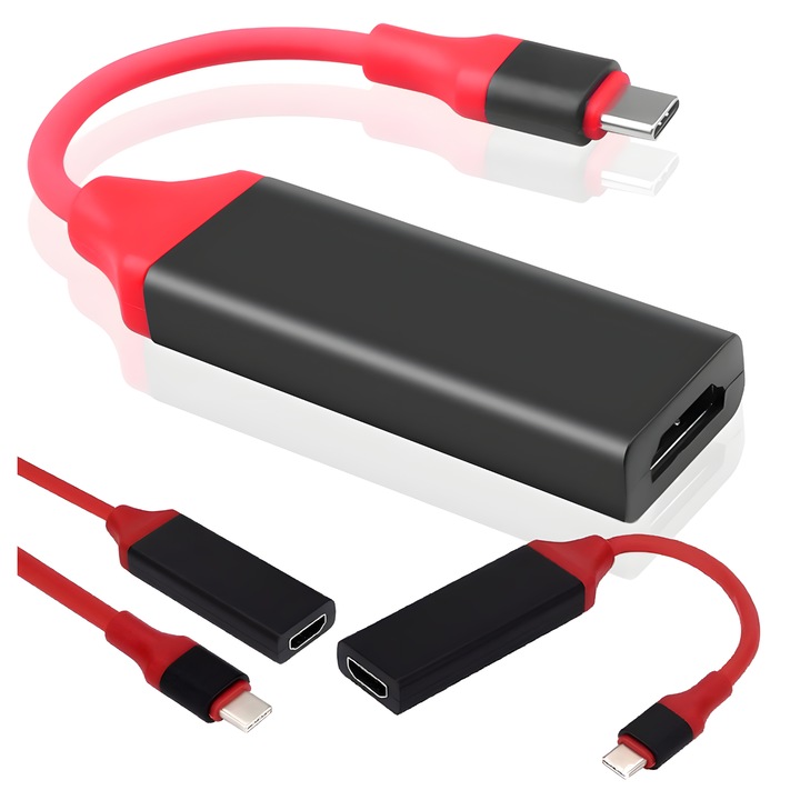 Adaptor USB 3.1 tip C la HDMI, Arthon, 4Kx2K, rosu, 20cm