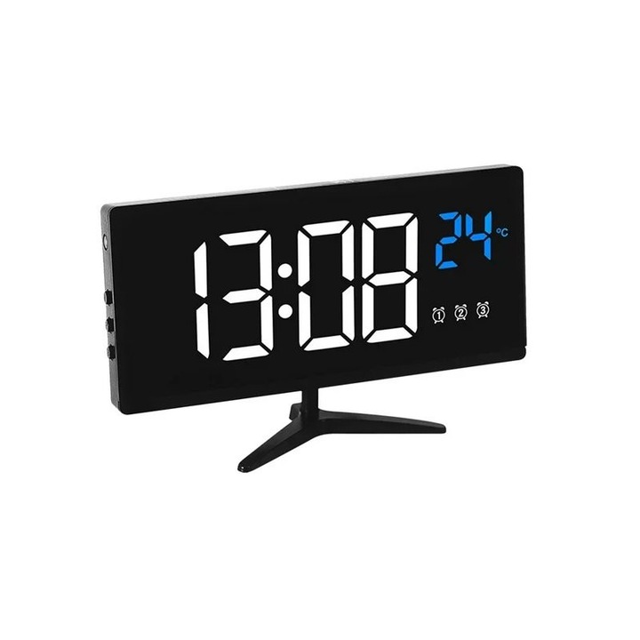 Ceas digital desteptator Tradesor, LED, 16.3x10x4cm, control tactil, alimentare USB