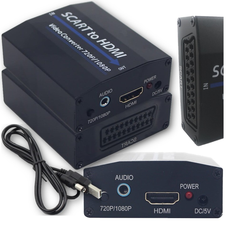 Konwerter SCART la HDMI, Arthon, 1080p, jack 3,5mm, Plug&Play