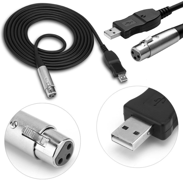 Cablu microfon XLR la USB 3m, Arthon, interfata audio, 16bit 48/44,1 kHz