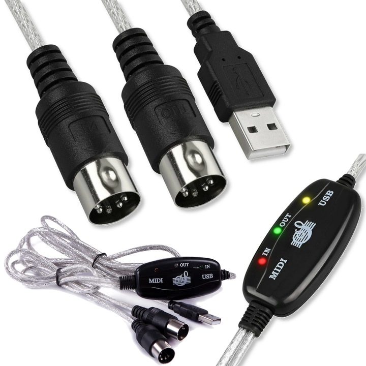 Arthon USB MIDI interfész, 16 csatornás, MIDI In/Out kábel