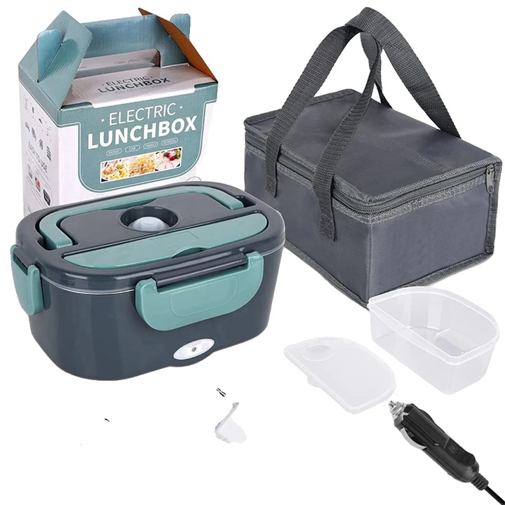 Elektromos ételhordó, 1.5L, 60W, zöld, nagy kapacitás, biztonságos fűtési technológia