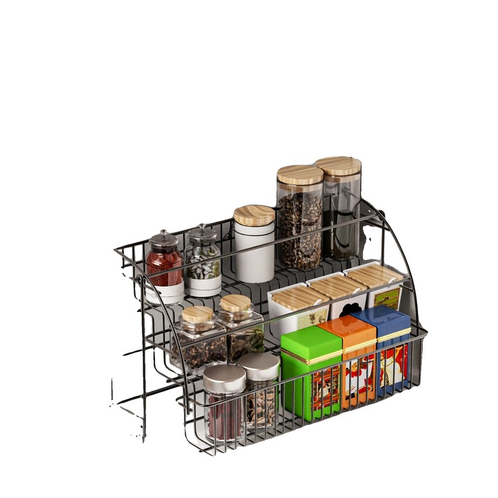 Organizator condimente, 3 etaje, constructie din fier, 14.6x7.9x7.9 in, montare in dulap