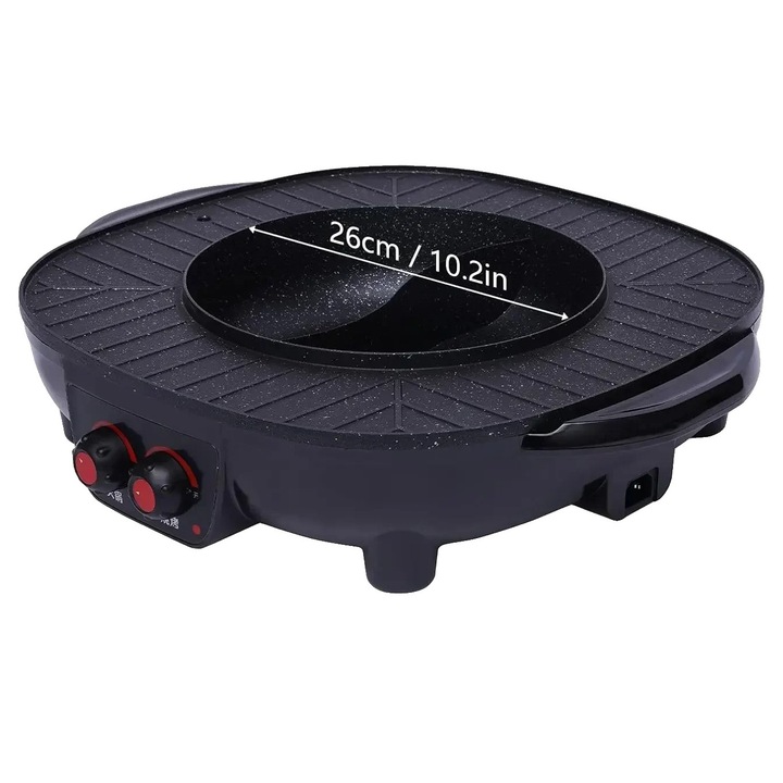 Hotpot si Grill, Strat Antiaderent, Incalzire Rapida, negru