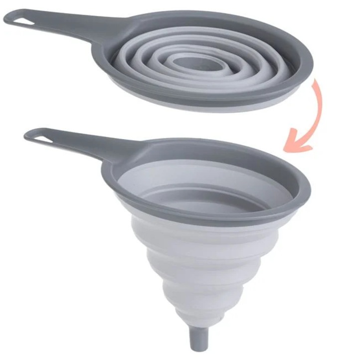 Сгъваема пластмасова фуния, С дръжка, Компактна, Разгъваема конструкция, Лесна за съхранение, 26 см, Сив