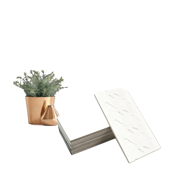 Stickere decorative 3D, design marmura, alb gri deschis, set 40 bucati, 30x60cm