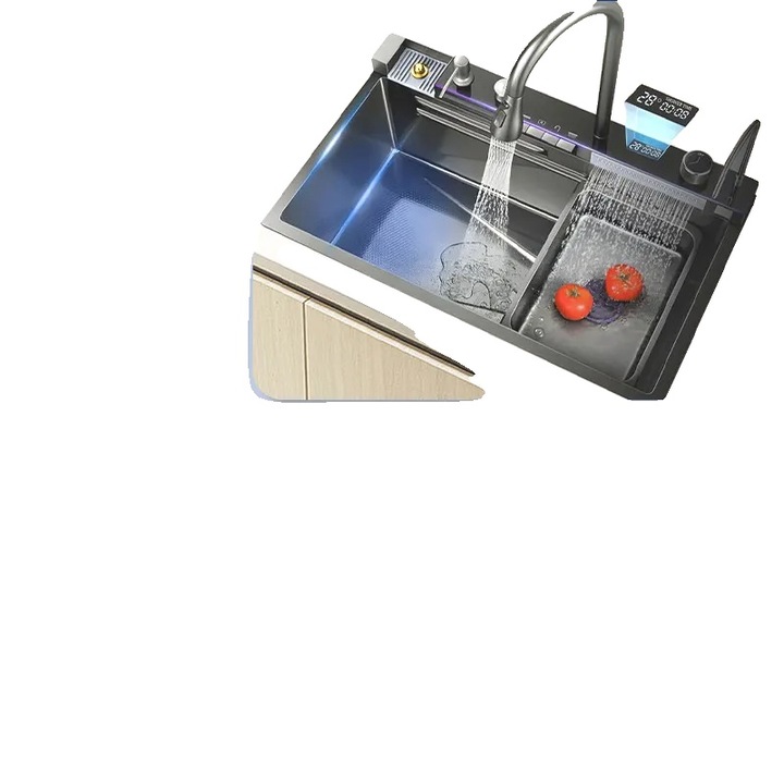 Chiuveta bucatarie, design integrat, afisaj digital gri, set accesorii multifunctionale