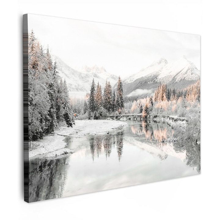 Канава, Абстрактен, Декоративен, Хол, Кухня, Модерно изкуство, Декорация за стена, Бял, Гланц, 80x60 см