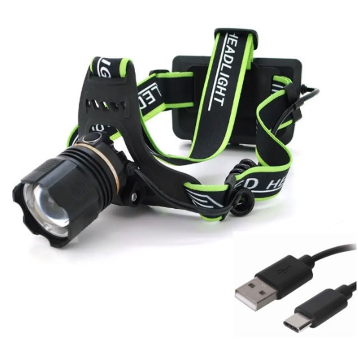 Фенер GMAX, акумулаторен, 3 режима, Zoom, LED, черен, с USB кабел