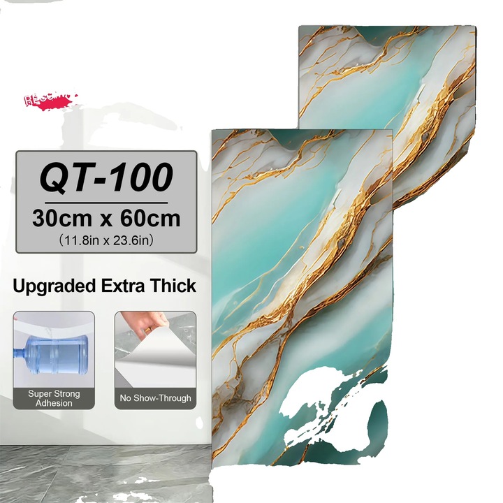 Placi de marmura autocolante, 40 bucati, PVC, rezistente la apa, 30x60cm