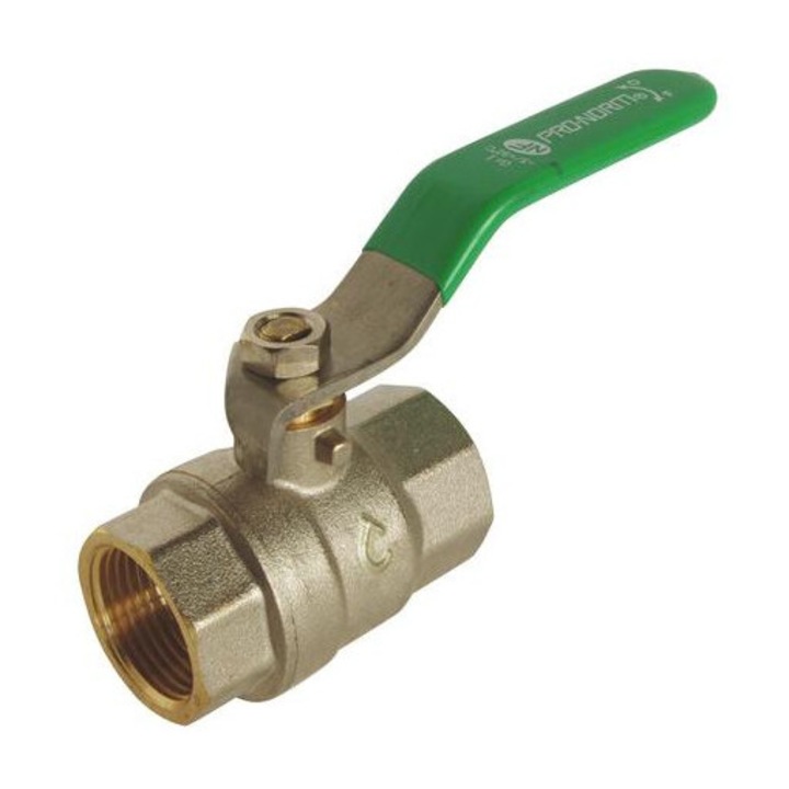 Robinet sferic dublu mamă, mâner plat, certificat NF. Filet mamă 26/34, PN 25, conform standardului NF EN 13828. Pentru apă caldă și rece