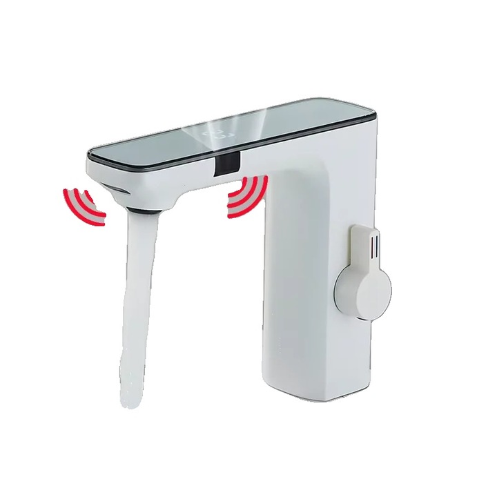 Csaptelep, érintőérzékelős vezérlés, LED hőmérséklet kijelző, fehér, mosogatópultra szerelhető