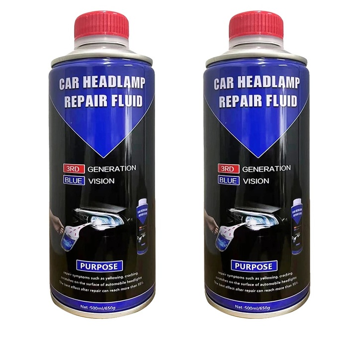 Lichid de restaurare faruri, 500ML, set 2 bucati, aplicare usoara, eficient in indepartarea oxidarii si zgarieturilor