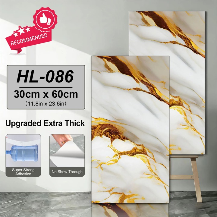 Set 20 placi decorative autoadezive, design marmura, rezistente la apa, 30x60cm